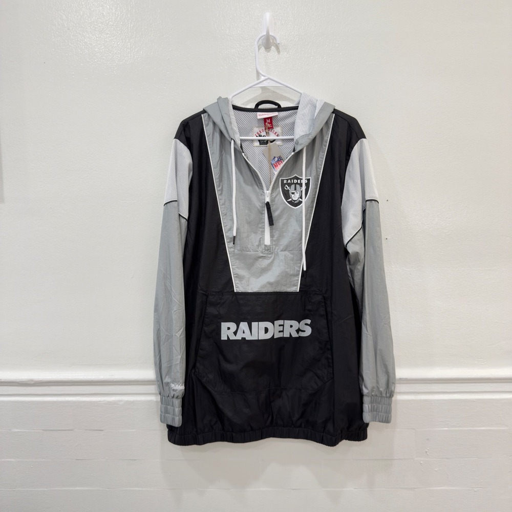 Mitchell & Ness Windbreaker Mens M Black Grey New Raiders NFL Anorak Jacket